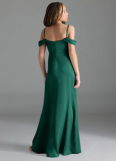 Azazie Amyra Junior Emerald Sheath Off the Shoulder Stretch Satin Dress image5