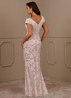 Azazie Roya Mother of the Bride Dresses Blushing Pink Mermaid Ruched Floral Burnout Dress image3