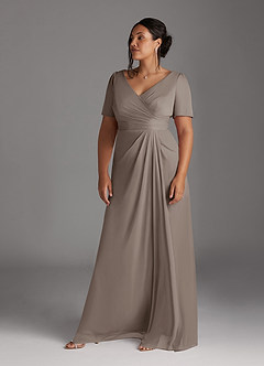 Azazie Bessie Kleider für die Brautmutter A-Linie Plissee Gittergewebe Kleid Taupe image9