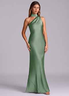 Azazie Seona Bridesmaid Dresses Matcha Mermaid One Shoulder Stretch Satin Dress image3