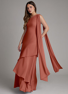 Azazie Monique Bridesmaid Dresses Auburn A-Line One Shoulder Chiffon Dress image4
