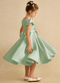Azazie Pearl Flower Girl Dresses Dusty Sage Ball-Gown Pleated Matte Satin Dress image3