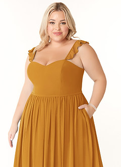 Azazie Metz Bridesmaid Dresses Butterscotch A-Line Sweetheart Ruched Chiffon Dress image11