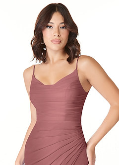 Azazie Deandra Bridesmaid Dresses Desert Rose Mermaid Pleated Mesh Dress image5