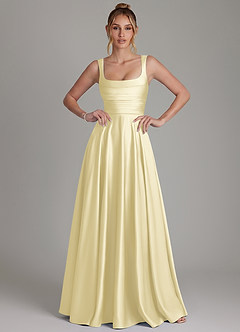 Azazie Azaria Brautjungfernkleider A-Linie Korsett Stretch-Satin Kleid Zitronensorbet image1