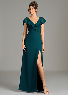 Azazie Kimmy Bridesmaid Dresses Pine A-Line Ruched Chiffon Dress image1