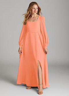 Azazie Leonia Junior A-Linie mit Taschen Chiffon Kleid Sonnenuntergang image1