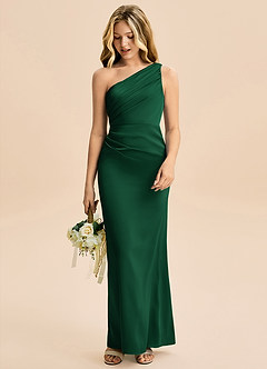 Azazie Akilah Junior Dark Green Sheath Pleated Stretch Satin Dress image3