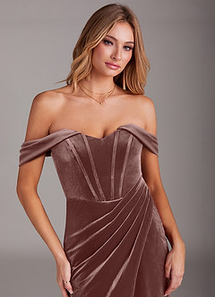 Azazie Jas Bridesmaid Dresses Espresso Sheath Off-The-Shoulder Corset Velvet Convertible Dress image5
