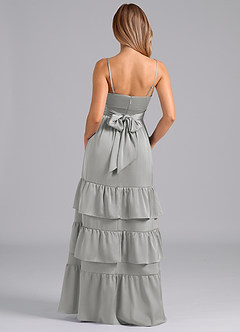 Azazie Nathalia Bridesmaid Dresses Silver A-Line Pleated Stretch Satin Dress image6