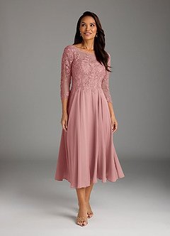 Azazie Marge Mother of the Bride Dresses Dusty Rose A-Line Scoop Lace Chiffon Dress image2