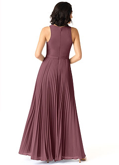 Azazie Lindie Bridesmaid Dresses Sangria A-Line Scoop Pleated Chiffon Dress image2