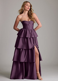 Azazie Faye Bridesmaid Dresses Plum A-Line Ruched Stretch Satin Dress image4