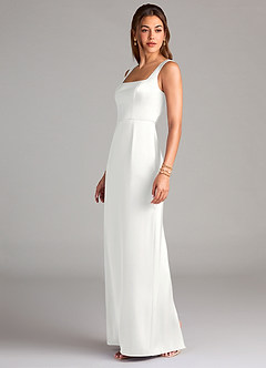 Azazie Flori Robes de demoiselle d'honneur Robe Fourreau en Satin extensible Fente Latérale Blanc image4