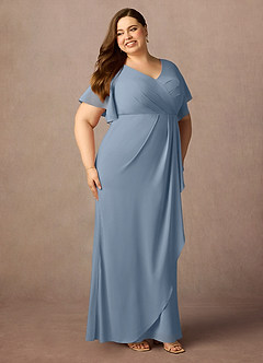 Azazie Song Mother of the Bride Dresses Dusty Blue Mermaid V-Neck Pleated Stretch Chiffon Dress image9