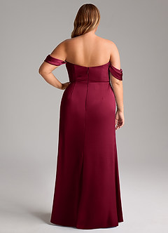 Azazie Saige Vestidos de damas de honor Vestido de Borgoña de Satén Elástico de Corte Recto con Vestidos sin tirantes image12