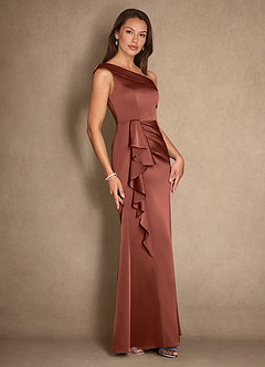 Azazie Hamptons Mother of the Bride Dresses Auburn A-Line Pleated Stretch Satin Dress image3