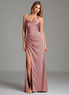 Azazie Serenity Robes de demoiselle d'honneur Robe Sirène en Satin extensible Décolleté en cœur Rose Poussiéreuse image3