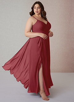 Azazie Emerald Final Sale Pomegranate A-Line Ruffled Chiffon Dress image9