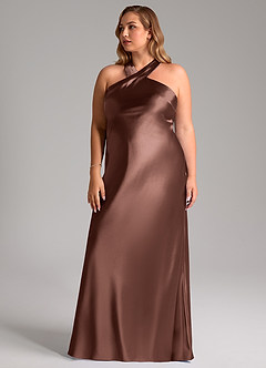 Azazie Doretta Bridesmaid Dresses Espresso Mermaid Bow Metallic Satin Dress image12