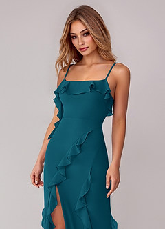 Azazie Malia Bridesmaid Dresses Ink Blue Sheath Ruched Chiffon Dress image2