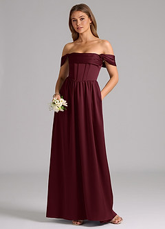 Azazie Hattie Bridesmaid Dresses Cabernet A-Line Corset Stretch Satin Dress image5