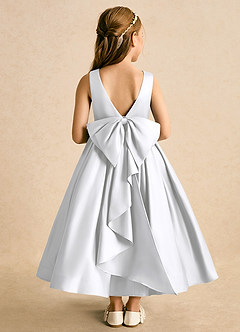 Azazie Cailee Flower Girl Dresses White Ball-Gown Pleated Matte Satin Dress image1