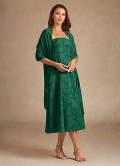 Azazie Lorain Mother of the Bride Dresses Emerald A-Line Pleated Floral Burnout Dress image4