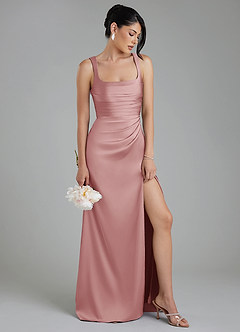 Azazie Sierra Robes à essayer chez vous Robe Trapèze en Satin extensible Corset Rose Poussiéreuse image1