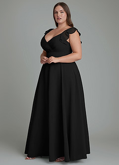Azazie Leilani Abiti da Damigella Abito A-Line in Chiffon Plissettato Nero image4