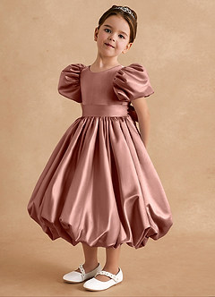 Azazie Jellybean Blumenmädchenkleider Ballkleid Gestreift Matte Satin Kleid Zedernrose image4