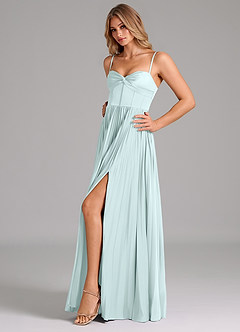 Azazie Akiko Robes de demoiselle d'honneur Robe Trapèze en Satin extensible Encolure en Forme de Cœur Verre De Mer image6