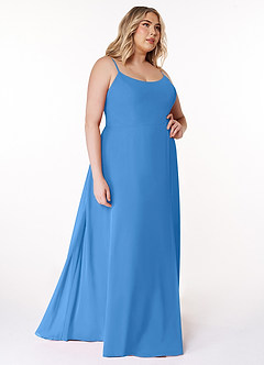 Azazie Moira Robes de demoiselle d'honneur Robe Trapèze en Mousseline de soie Décolleté Geai Bleu image11