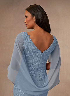 Azazie Ferris Mère de la mariée Robes Robe Fourreau en Mousseline de soie Col V Bleu Poussiéreux image5