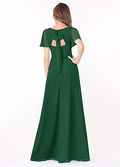 Azazie Kimber Bridesmaid Dresses Dark Green A-Line Flounce Sleeve Chiffon Dress image2