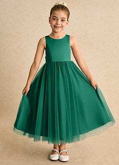 Azazie Solia Flower Girl Dresses Emerald Ball-Gown Bow Tulle Dress image2