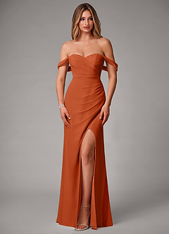 Azazie Haisley Vestidos de damas de honor Vestido de Naranja Quemada de Gasa de Corte Recto Convertible con Vestidos sin tirantes image4