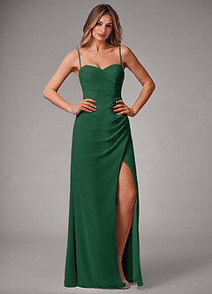 Azazie Haisley Bridesmaid Dresses Dark Green Sheath Off the Shoulder Chiffon Convertible Dress image1