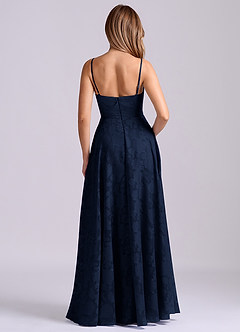 Azazie Elle Jurken voor bruidsmeisjes Jurk van Bloemen Burn-out met A-Lijn Geplooid Donkere Marine image2