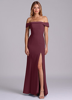 Azazie Luciana Bridesmaid Dresses Cabernet Sheath Off the Shoulder Chiffon Convertible Dress image1