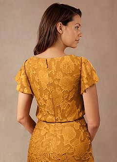 Azazie Lehi Mother of the Bride Dresses Butterscotch A-Line Boatneck Floral Burnout Dress image7