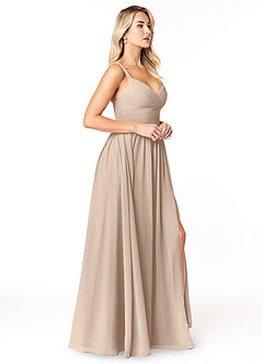 Azazie Chanel Bridesmaid Dresses Taupe A-Line Pleated Chiffon Dress image4