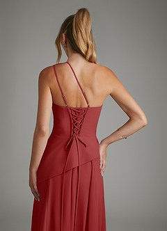 Azazie Holly Bridesmaid Dresses Rust A-Line Corset Chiffon Dress image8