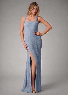 Azazie Luci Bridesmaid Dresses Dusty Blue Mermaid Pleated Floral Burnout Convertible Dress image1