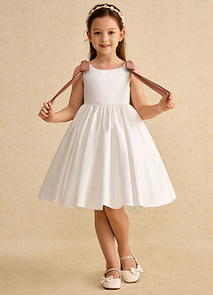 Azazie Stacie Flower Girl Dresses Ivory Bronzer A-Line Bow Matte Satin Dress image4