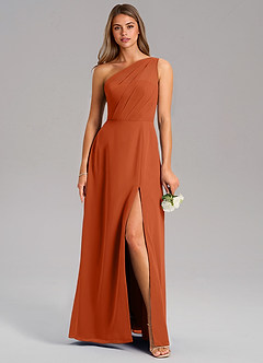 Azazie Phaedra Bridesmaid Dresses Burnt Orange A-Line One Shoulder Chiffon Dress image9