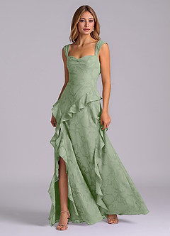 Azazie Sloane Vestidos de damas de honor Vestido de Salvia Polvorienta de Devorado Floral de Corte en A con Escote de Corazón image3