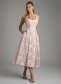 Azazie Isabella Bridesmaid Dresses Blushing Pink A-Line Corset Floral Burnout Dress image4