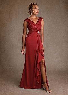 Azazie Santa Monica Mother of the Bride Dresses Pomegranate A-Line Lace Dress image1