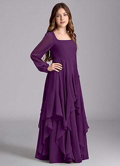 Azazie Clara Junior Abito A-Line in Chiffon Blusa Uva image4